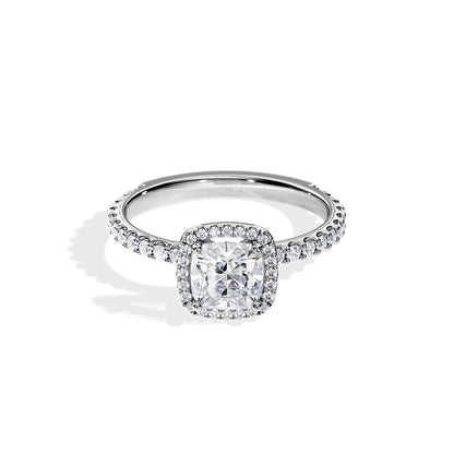 1.0 CT Cushion Cut Moissanite Halo & Pave Engagement Ring