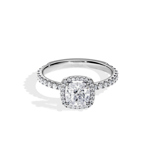 1.0 CT Cushion Cut Moissanite Halo & Pave Engagement Ring