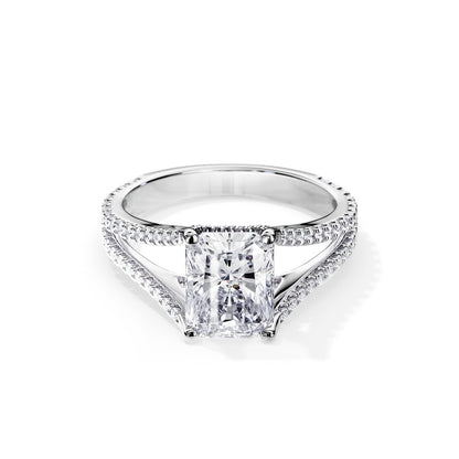 2.70 CT Radiant Cut Moissanite Hidden Halo Split Shank Engagement Ring