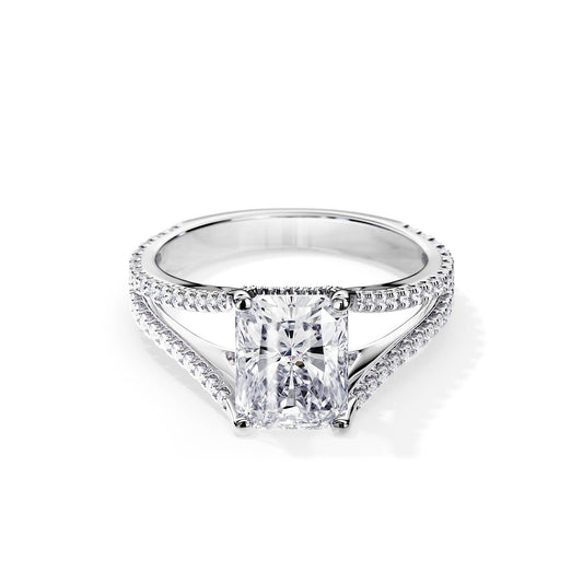 2.70 CT Radiant Cut Moissanite Hidden Halo Split Shank Engagement Ring