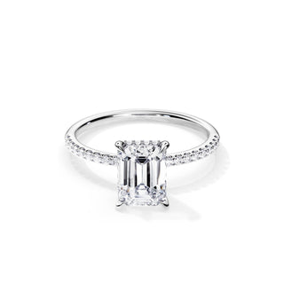 2.50 CT Emerald Cut Moissanite Hidden halo & Pave Engagement Ring