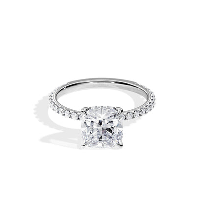 2.40 CT Cushion Cut Moissanite Hidden Halo & Pave Engagement Ring