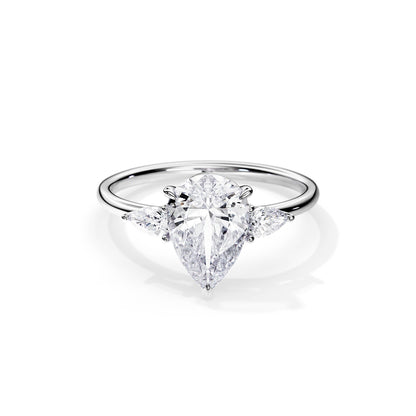 3.0 CT Three Stone Pear Cut Moissanite Engagement Ring