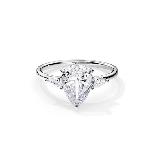 3.0 CT Three Stone Pear Cut Moissanite Engagement Ring