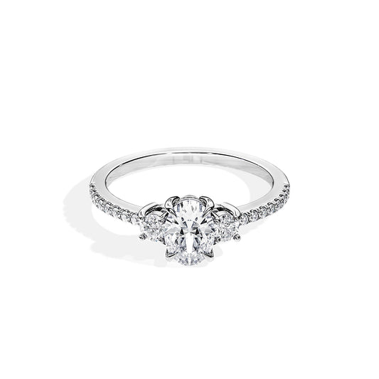 1.0 CT Three Stone Oval Cut Moissanite Pave Engagement Ring