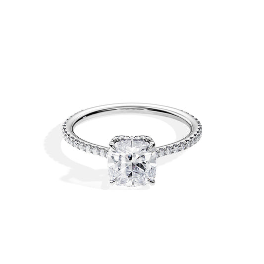 2.0 CT Cushion Cut Moissanite Twisted Hidden Halo & Pave Engagement Ring
