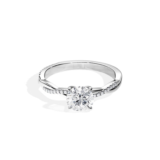 1.0 CT Round Cut Moissanite Twisted Pave Engagement Ring