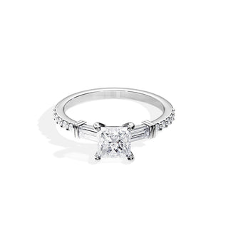 1.0 CT Princess Cut Moissanite Pave Style Engagement Ring