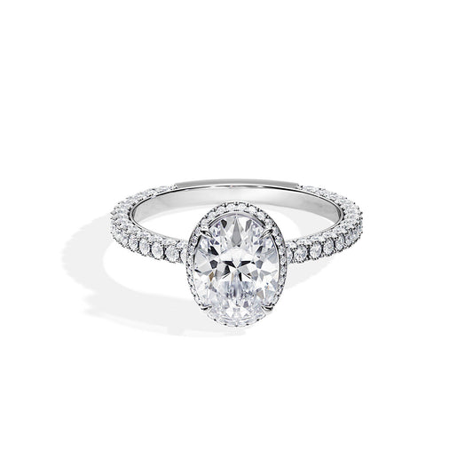 2.10 CT Hidden Halo Oval Cut Moissanite Pave Engagement Ring
