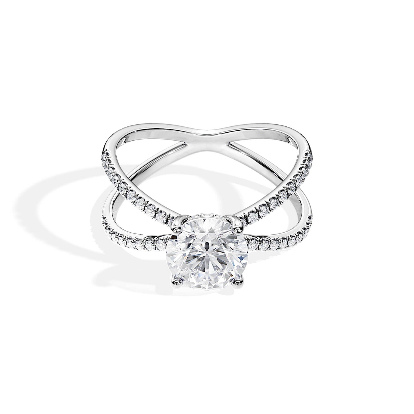1.50 CT Round Cut Moissanite Criss Cross Engagement Ring