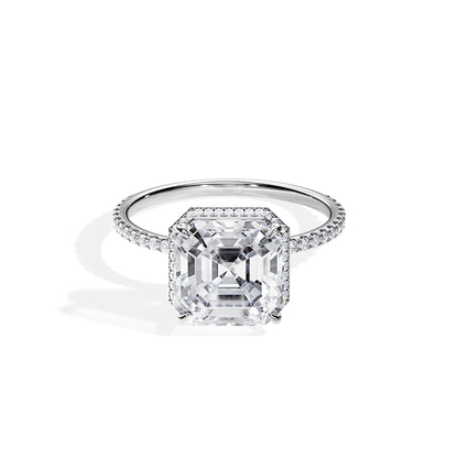 3.20 CT Asscher Cut Moissanite Hidden Halo & Pave Engagement Ring