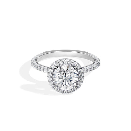 1.50 CT Round Cut Halo & Pave Moissanite Engagement Ring