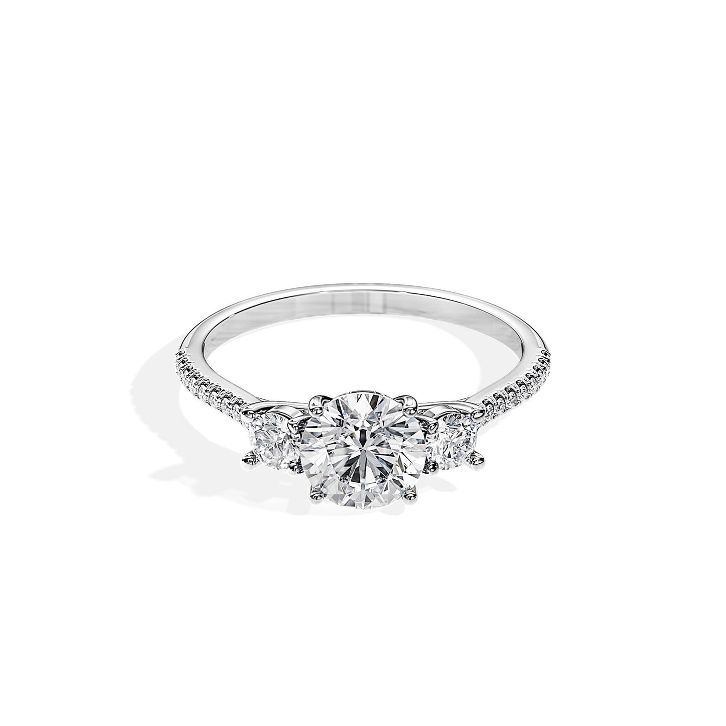 1.0 CT Round Cut Moissanite Three Stone Setting Engagement Ring