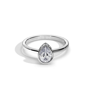 0.80 CT Pear Cut Moissanite Bezel Hidden Halo Engagement Ring