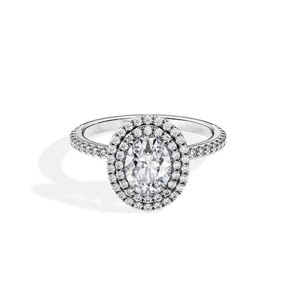 1.0 CT Oval Cut Moissanite Double Halo & Pave Engagement Ring