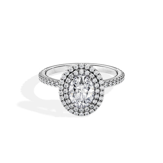 1.0 CT Oval Cut Moissanite Double Halo & Pave Engagement Ring