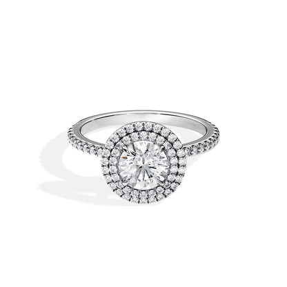 1.0 CT Round Cut Moissanite Double Halo & Pave Engagement Ring