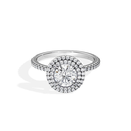 1.0 CT Round Cut Moissanite Double Halo & Pave Engagement Ring