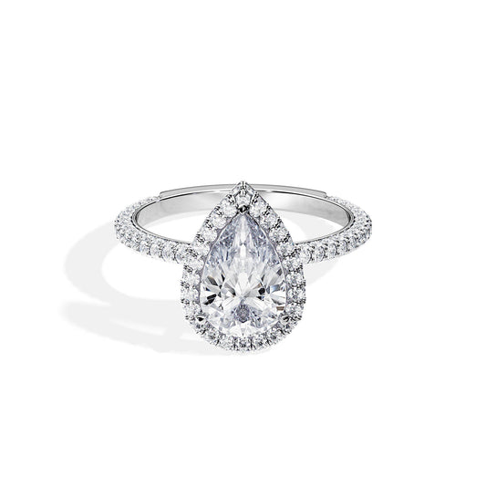 1.50 CT Pear Cut Moissanite Halo & Double Pave Engagement Ring