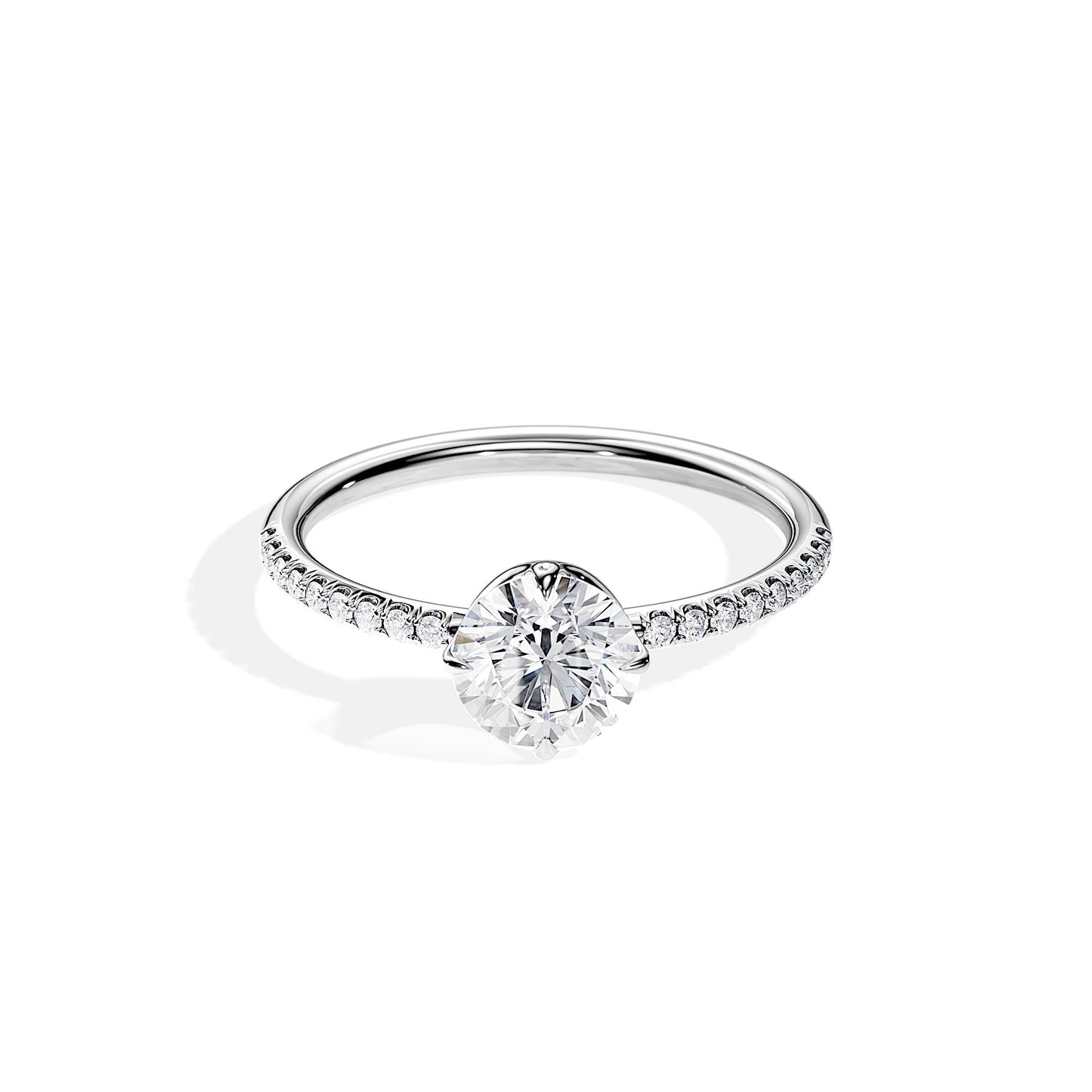 1.0 CT Round Cut Pave Setting Moissanite Engagement Ring