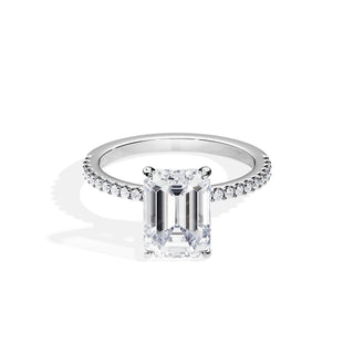 3.50 CT Emerald Cut Hidden Halo & Pave Setting Moissanite Engagement Ring