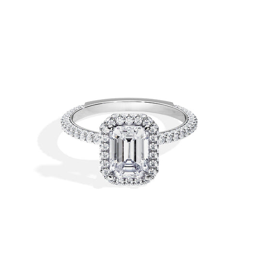 1.75 CT Emerald Cut Halo & Pave Moissanite Engagement Ring