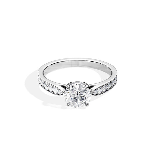 1.0 CT Round Cut Moissanite Pave Setting Engagement Ring