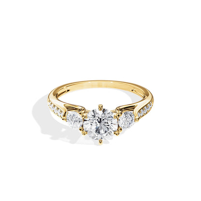 1.0 CT Three Stone Round Cut Moissanite Pave Engagement Ring