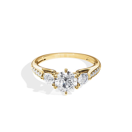 1.0 CT Three Stone Round Cut Moissanite Pave Engagement Ring