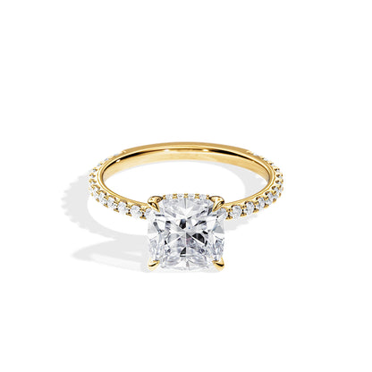 2.40 CT Cushion Cut Moissanite Hidden Halo & Pave Engagement Ring