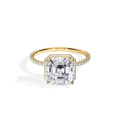 3.20 CT Asscher Cut Moissanite Hidden Halo & Pave Engagement Ring