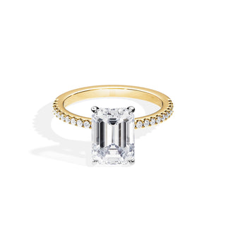 3.50 CT Emerald Cut Hidden Halo & Pave Setting Moissanite Engagement Ring