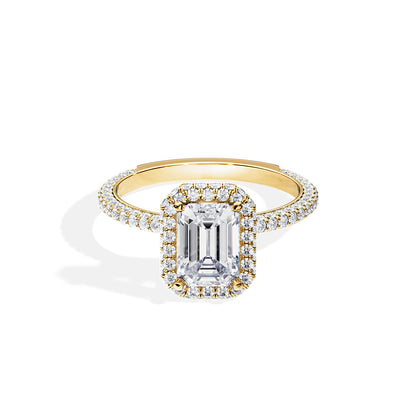 1.75 CT Emerald Cut Halo & Pave Moissanite Engagement Ring