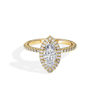 1.0 CT Marquise Cut Moissanite Halo & Pave Engagement Ring