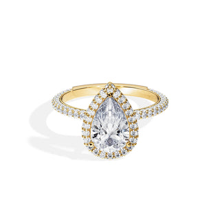 1.50 CT Pear Cut Moissanite Halo & Double Pave Engagement Ring