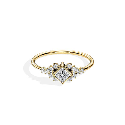 0.40 CT Princess Cut Moissanite Cluster Style Engagement Ring