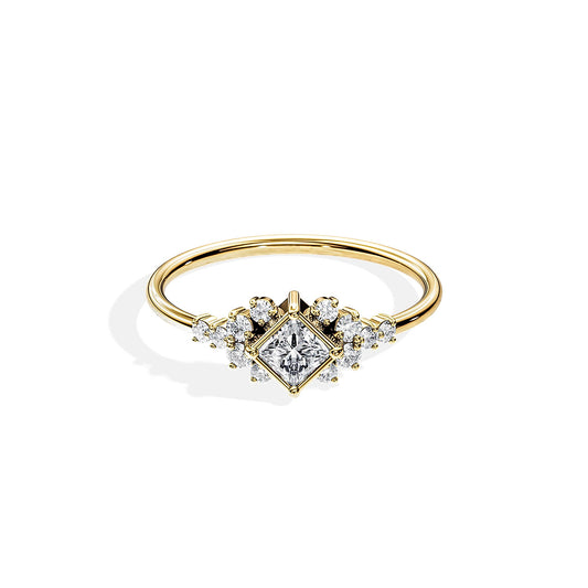 0.40 CT Princess Cut Moissanite Cluster Style Engagement Ring
