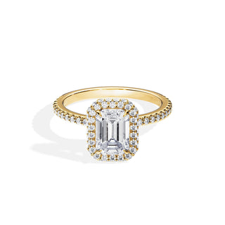 1.75 CT Emerald Cut Moissanite Double Halo & Pave Engagement Ring