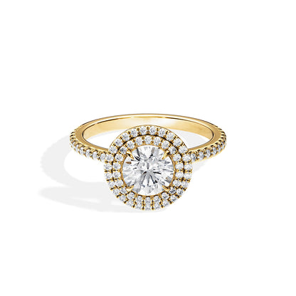1.0 CT Round Cut Moissanite Double Halo & Pave Engagement Ring