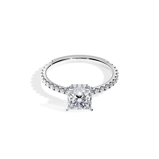 1.20 CT Princess Cut Moissanite Hidden Halo & Pave Engagement Ring