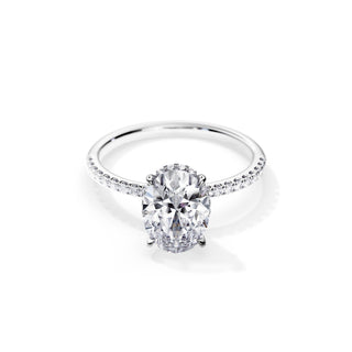 3.0 CT Oval Cut Moissanite Hidden Halo & Pave Engagement Ring