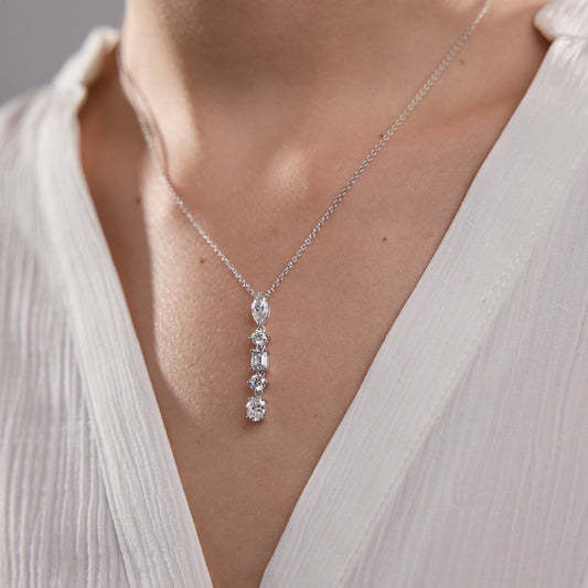 2.0 TCW Round, Marquise, Emerald & Oval Moissanite Diamond Multi Stone Necklace - farrellouise