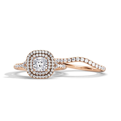 1.0 CT Cushion Moissanite Halo & Pave Style Bridal Ring Set