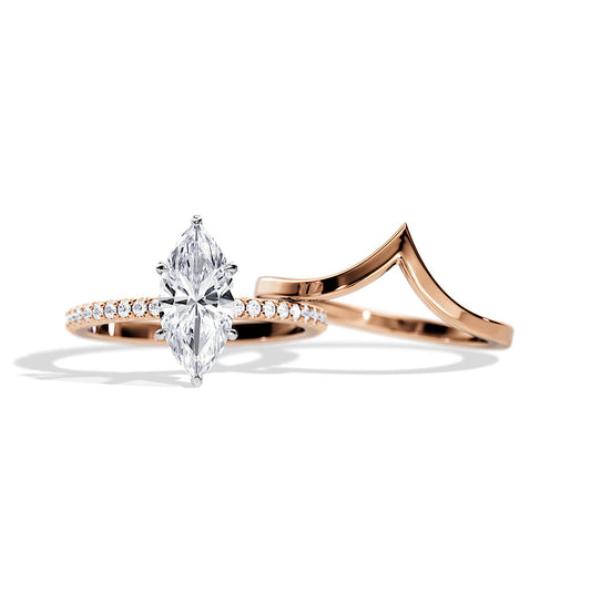 1.50 CT Marquise Moissanite Hidden Halo & Pave Setting Bridal Ring Set
