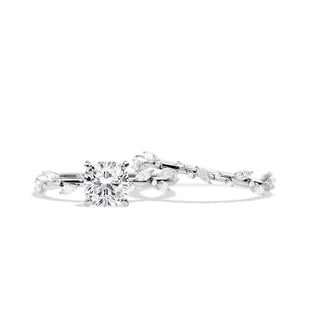 1.30 CT Cushion Moissanite twig Bridal Ring Set