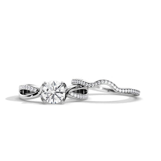 1.0 CT Round Moissanite Spilt Shank Bridal Setting Ring Set