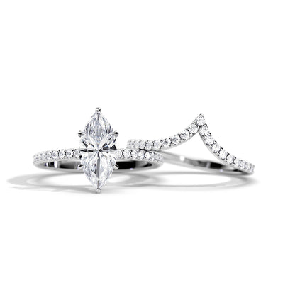 1.50 CT Marquise Moissanite Hidden Halo & Pave Bridal Ring Set