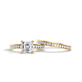 1.0 CT Asscher Moissanite Pave Style Bridal Ring Set