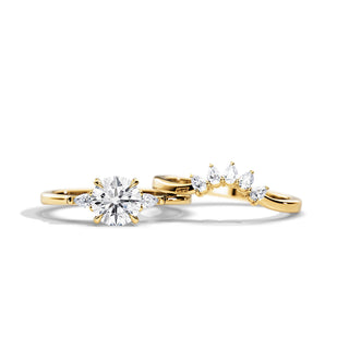 1.0 CT Round Moissanite Three Stone Bridal Ring Set