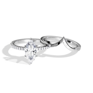 1.50 CT Marquise Moissanite Hidden Halo & Pave Setting Bridal Ring Set